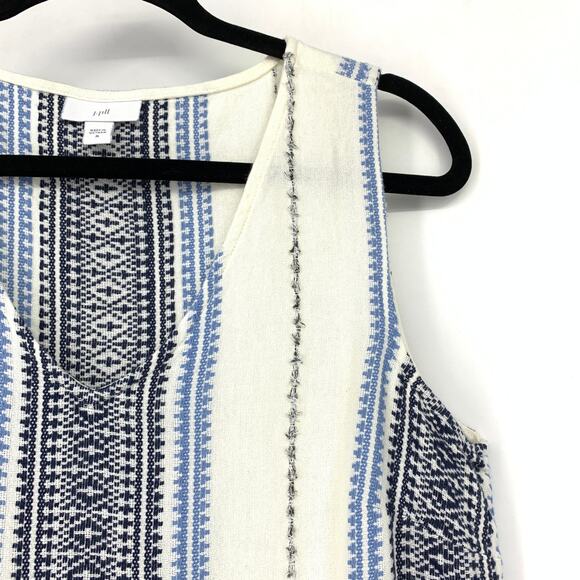 J. Jill A-Line Midi Dress Womens Size Medium Sleeveless Cream Blue Embroidered - Picture 3 of 6